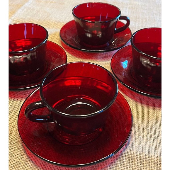 Ruby Red 14-Piece Coffee Set Anchor Hocking Cups Saucers Creamer Open Sugar Bowl - Picture 7 of 10